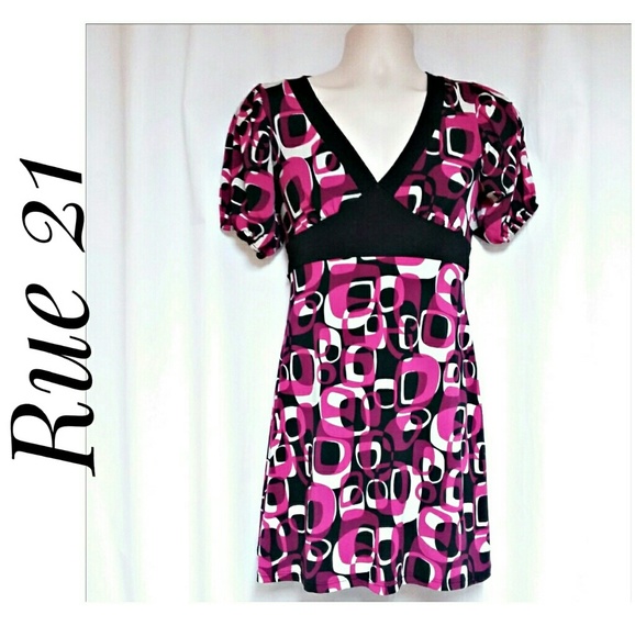 Rue 21 Mini Dress Black Fuchsia White Size Med